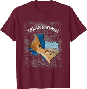 Texas Redfish Texas Flag Fishing Shirt T-Shirt - T-Shirt | Maroon
