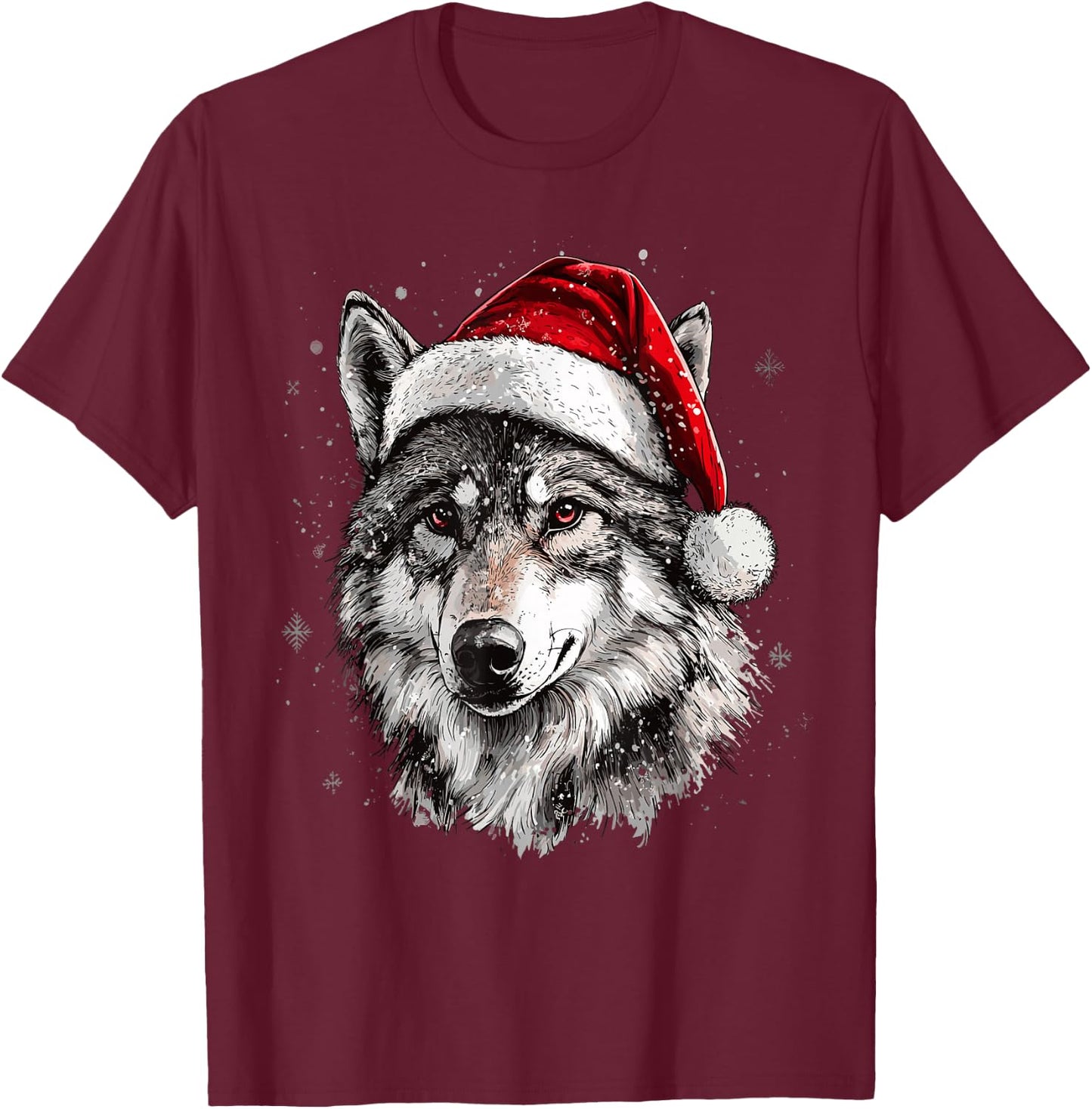 Wolf Santa Hat Funny Xmas Wolf Lovers Christmas Pajama T-Shirt - T-Shirt | Maroon