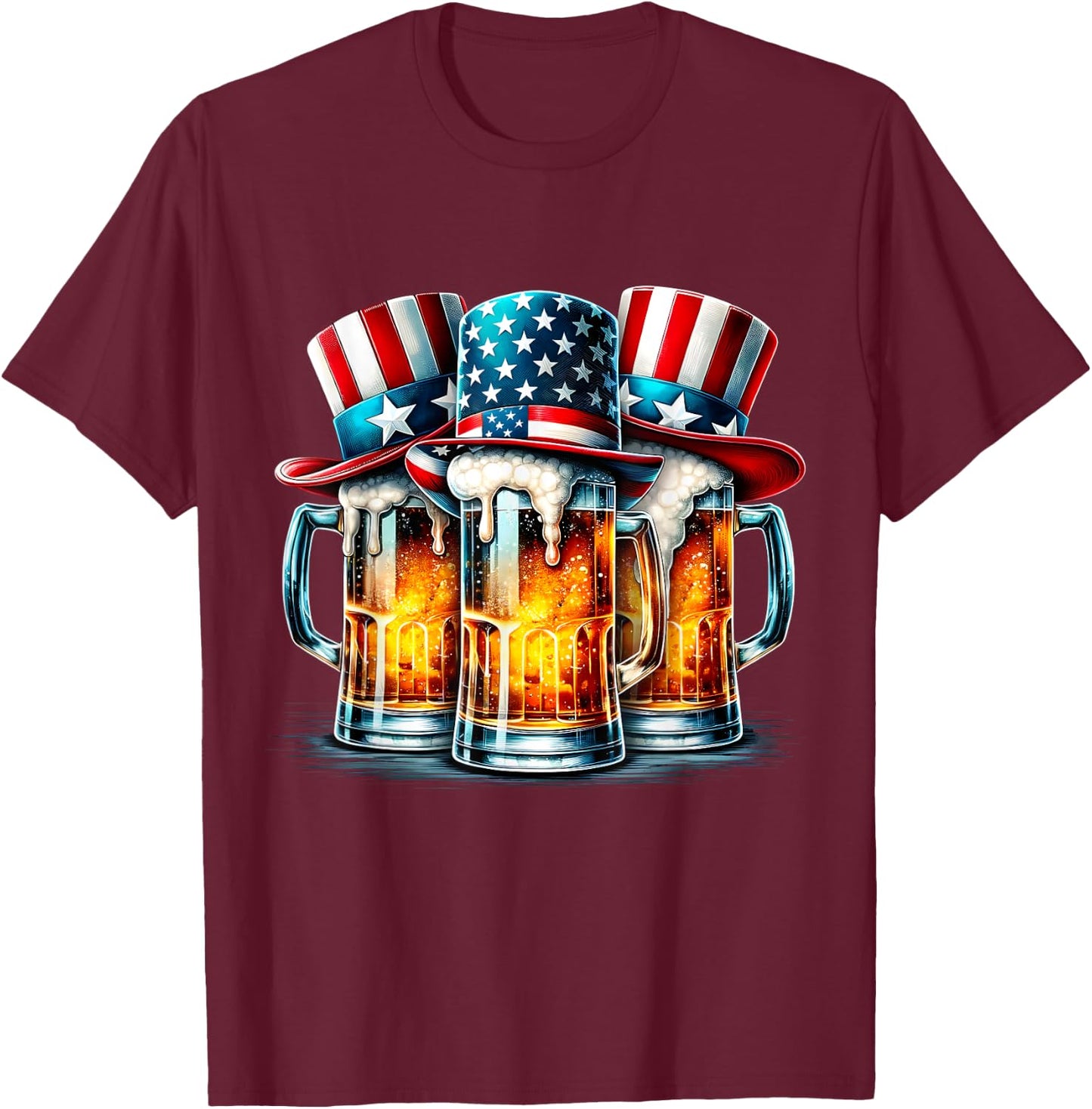 Beer American Flag Independence Day 4th of July Beer Lovers Women Men T-Shirt - T-Shirt | Maroon