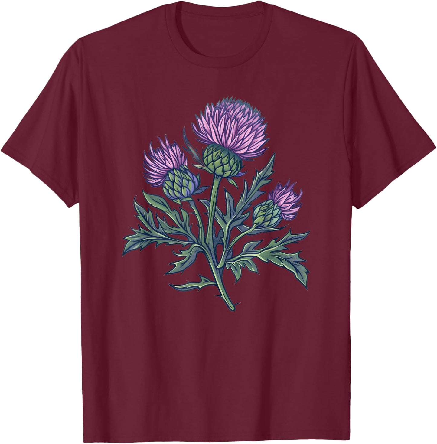 Thistle Flower Design T-Shirt - T-Shirt | Maroon