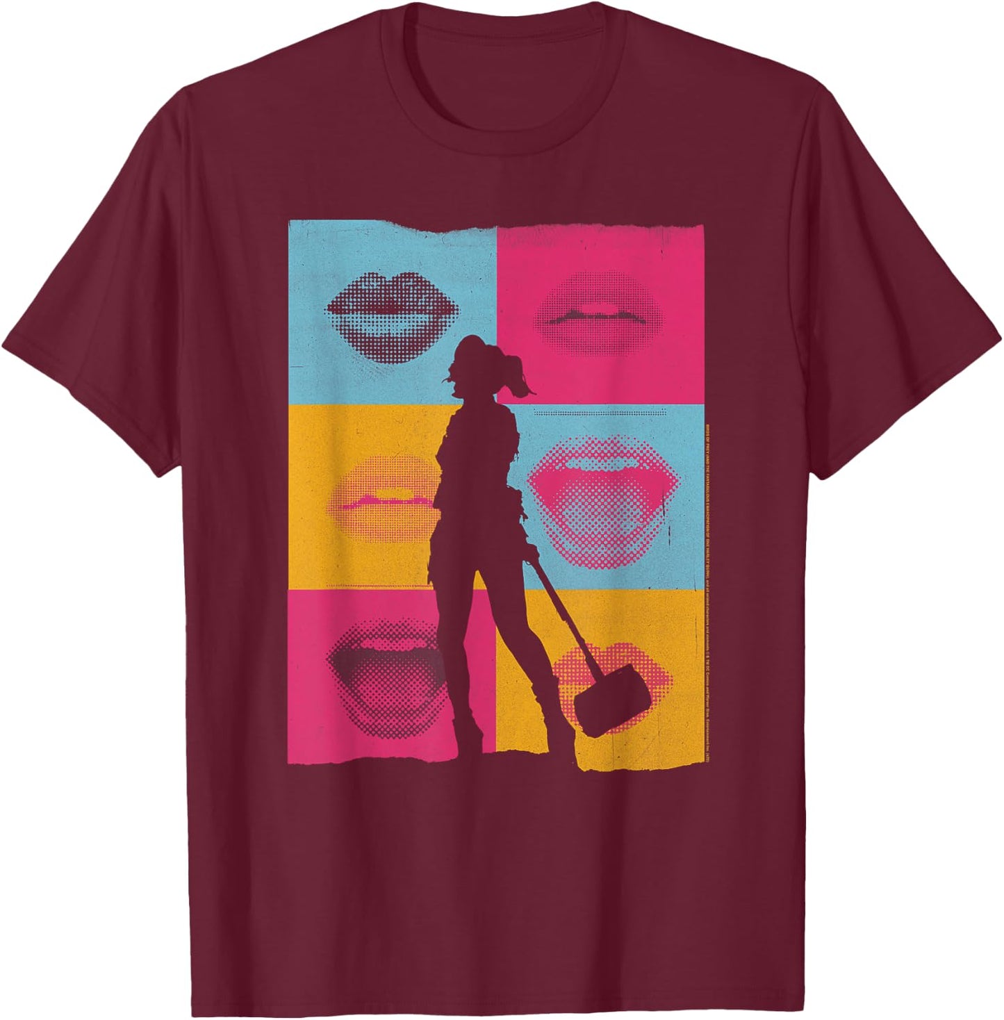 Birds of Prey Harley Quinn Lips T-Shirt - T-Shirt | Maroon
