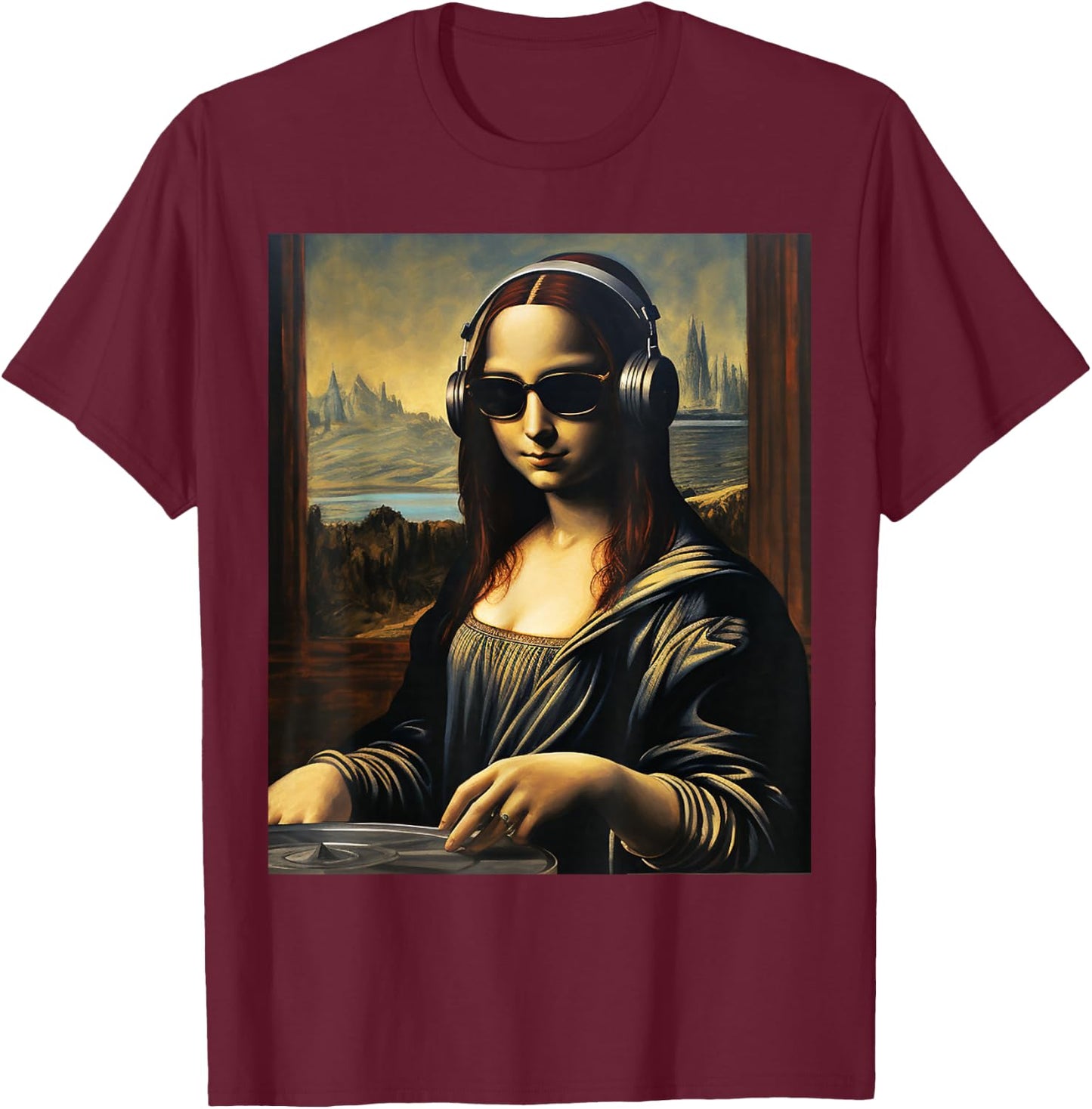 Mona Lisa as DJ | Trending Aesthetic Streetwear T-Shirt - T-Shirt | Maroon