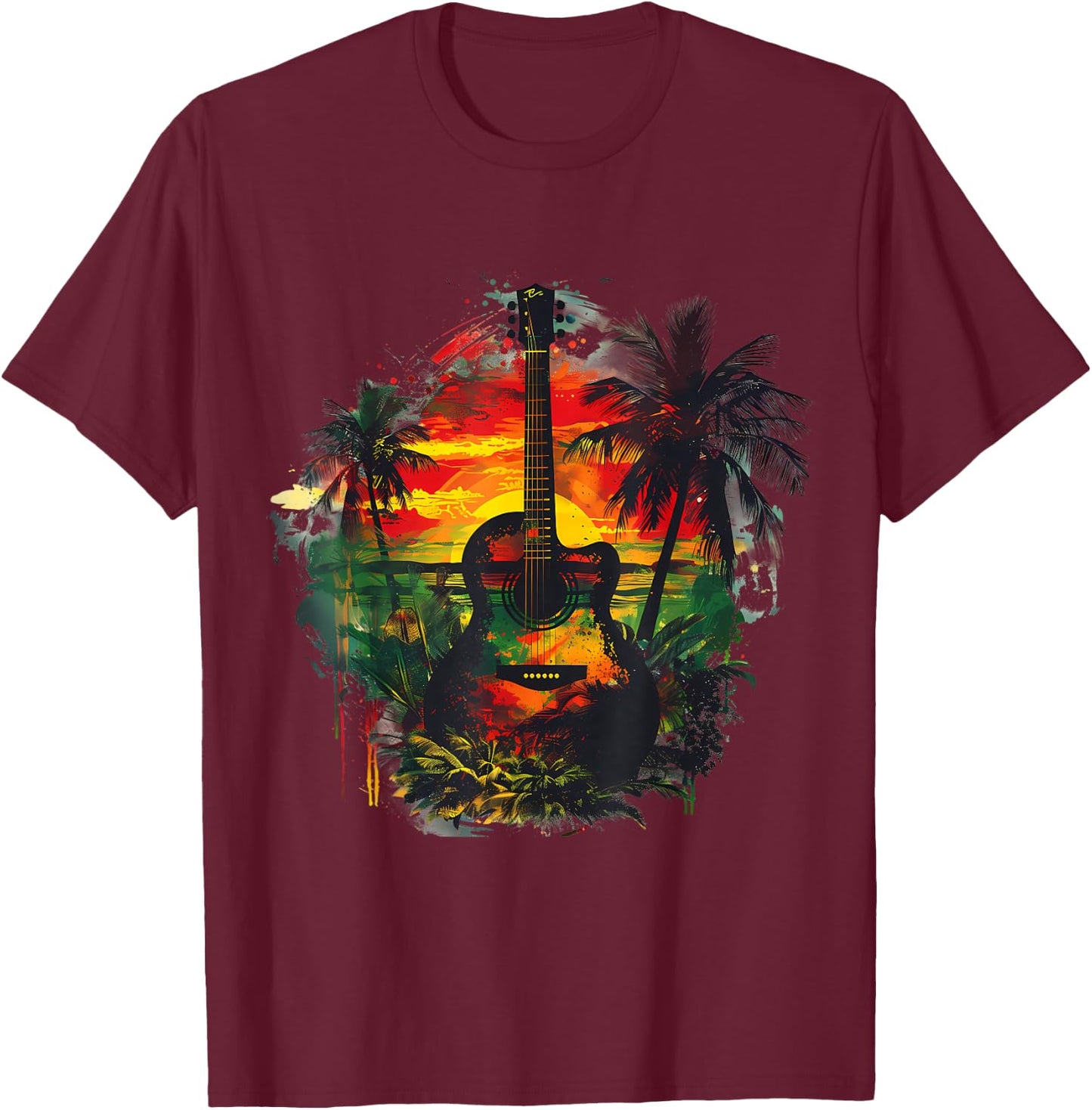 Rasta Reggae Guitar Jamaican Pride Rastafari Roots T-Shirt - T-Shirt | Maroon