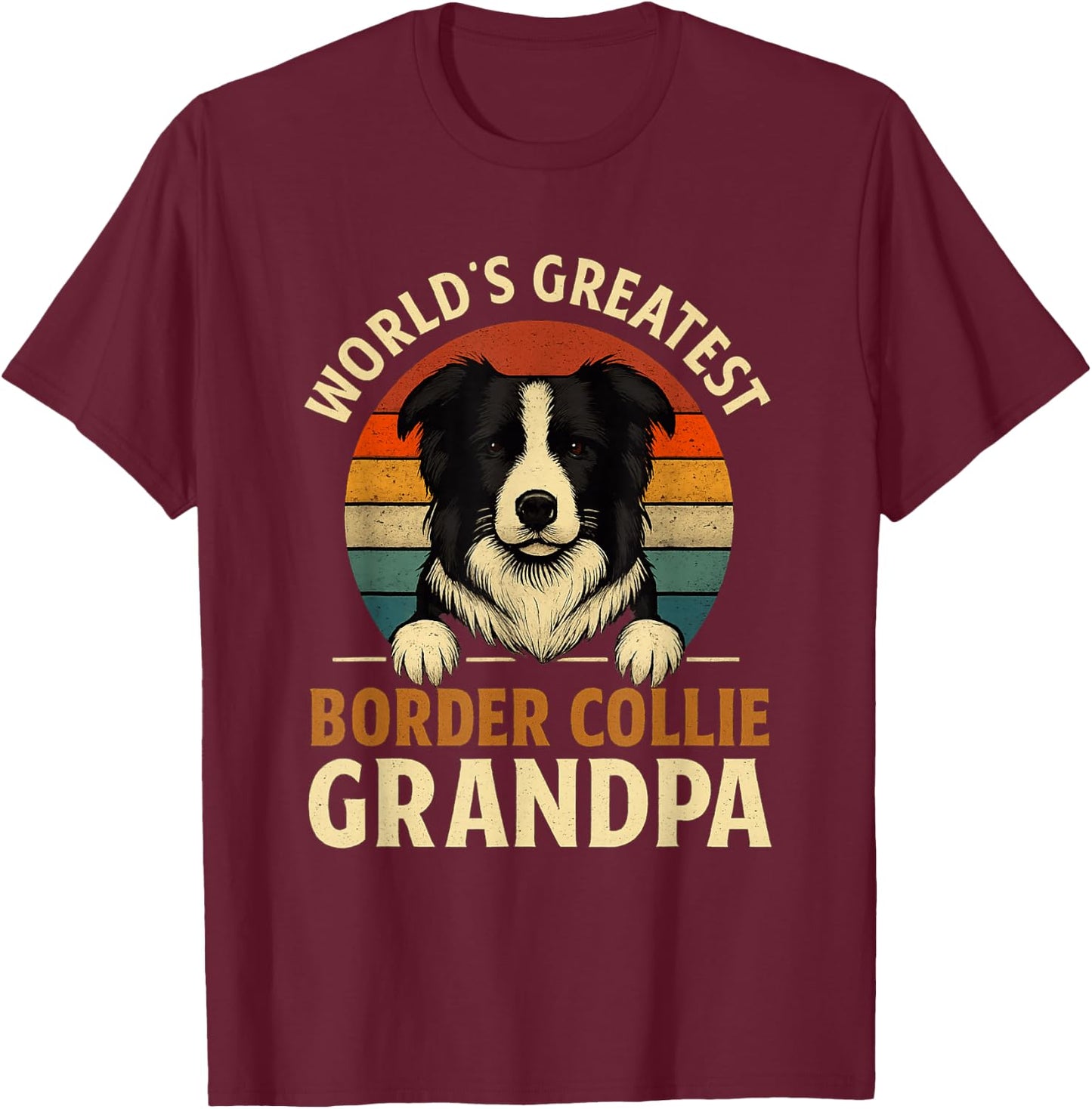Border Collie Worlds Greatest Grandpa Retro Dog Lover T-Shirt - T-Shirt | Maroon