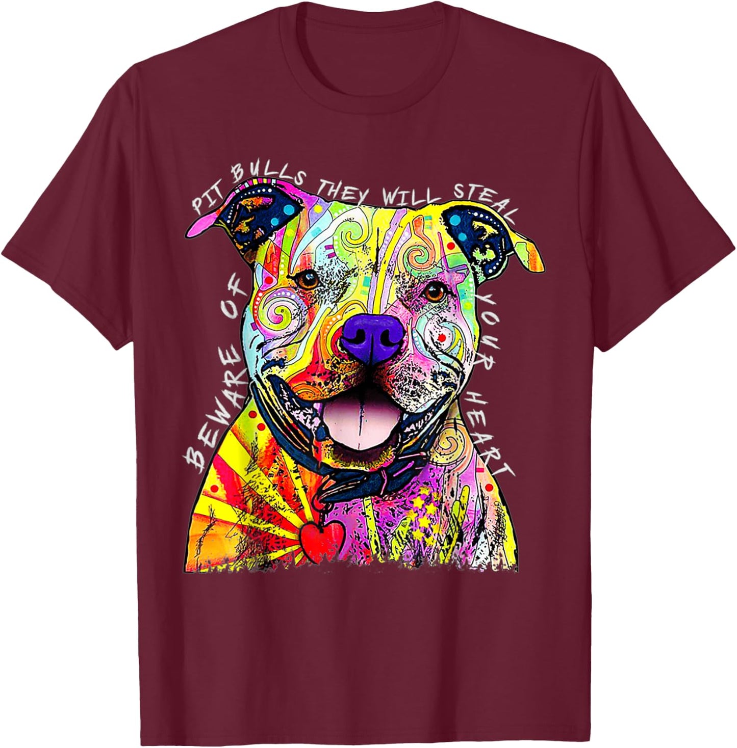 Funny Beware of Pit Bulls, Dean Russo Pitbull Original T-Shirt - T-Shirt | Maroon