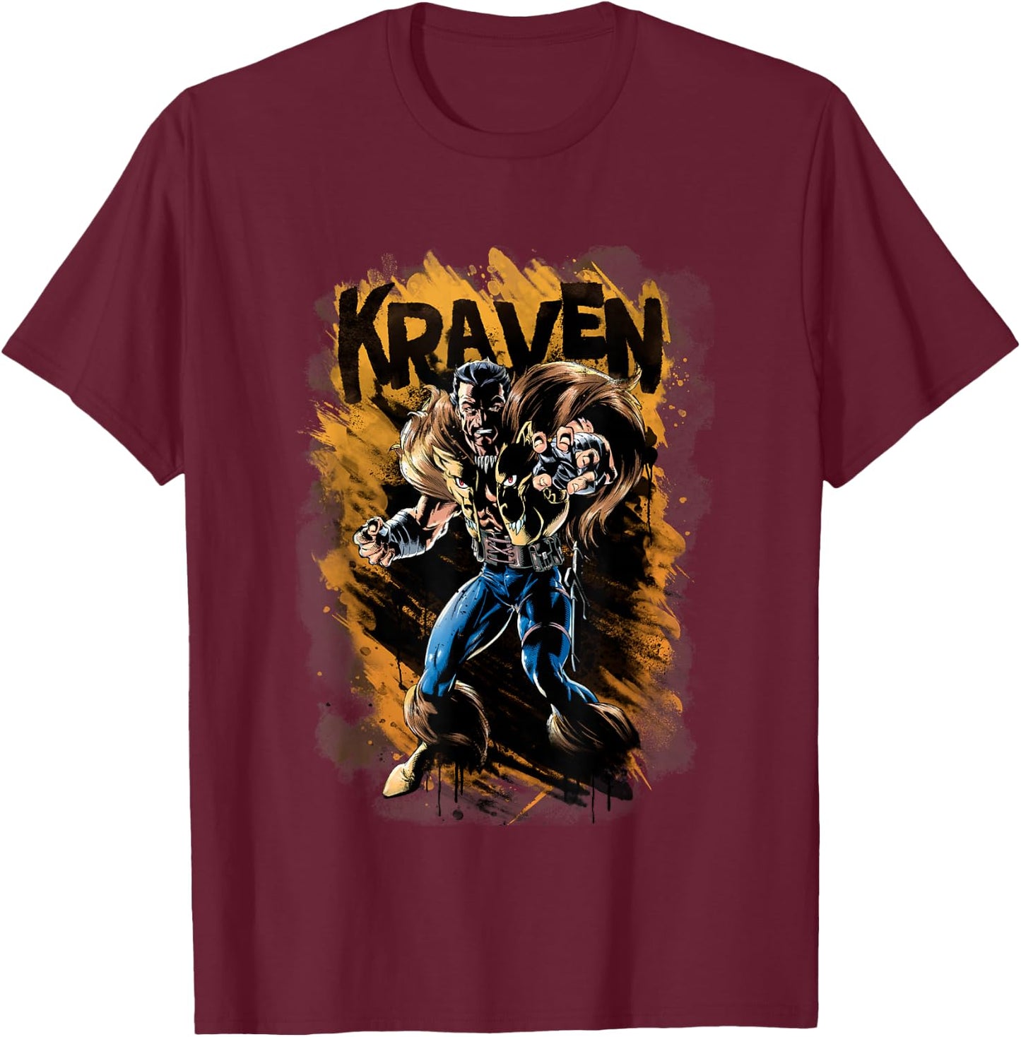 Marvel Universe Classic Kraven Vintage Brush Strokes T-Shirt - T-Shirt | Maroon