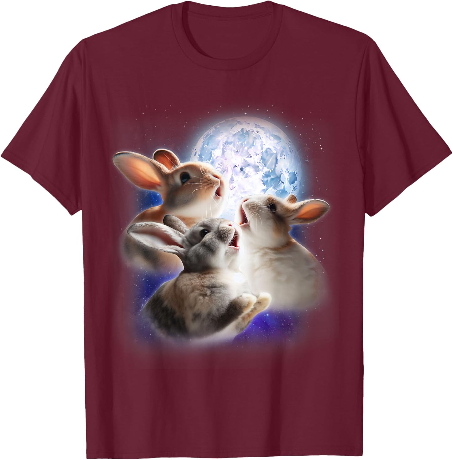 3 Bunnies Howling At The Moon Funny Rabbit Bunny Lover Kids T-Shirt - T-Shirt | Maroon