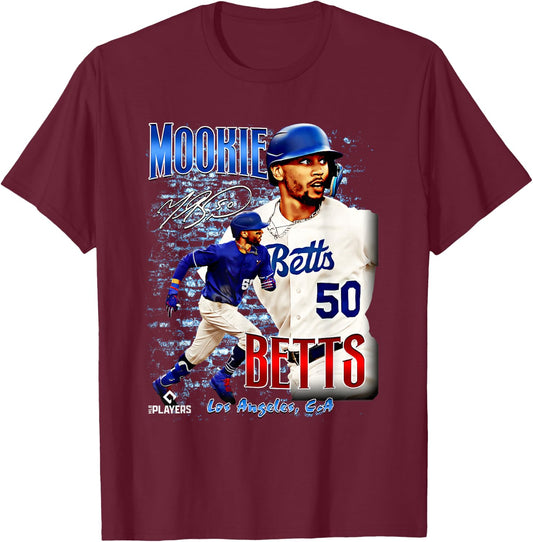 Mookie Betts | Los Angeles Baseball Players | MLBMBE7001 T-Shirt - T-Shirt | Maroon