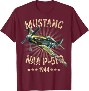 P-51D Mustang Vintage North American P-51D Fighter Warbirds T-Shirt - T-Shirt | Maroon
