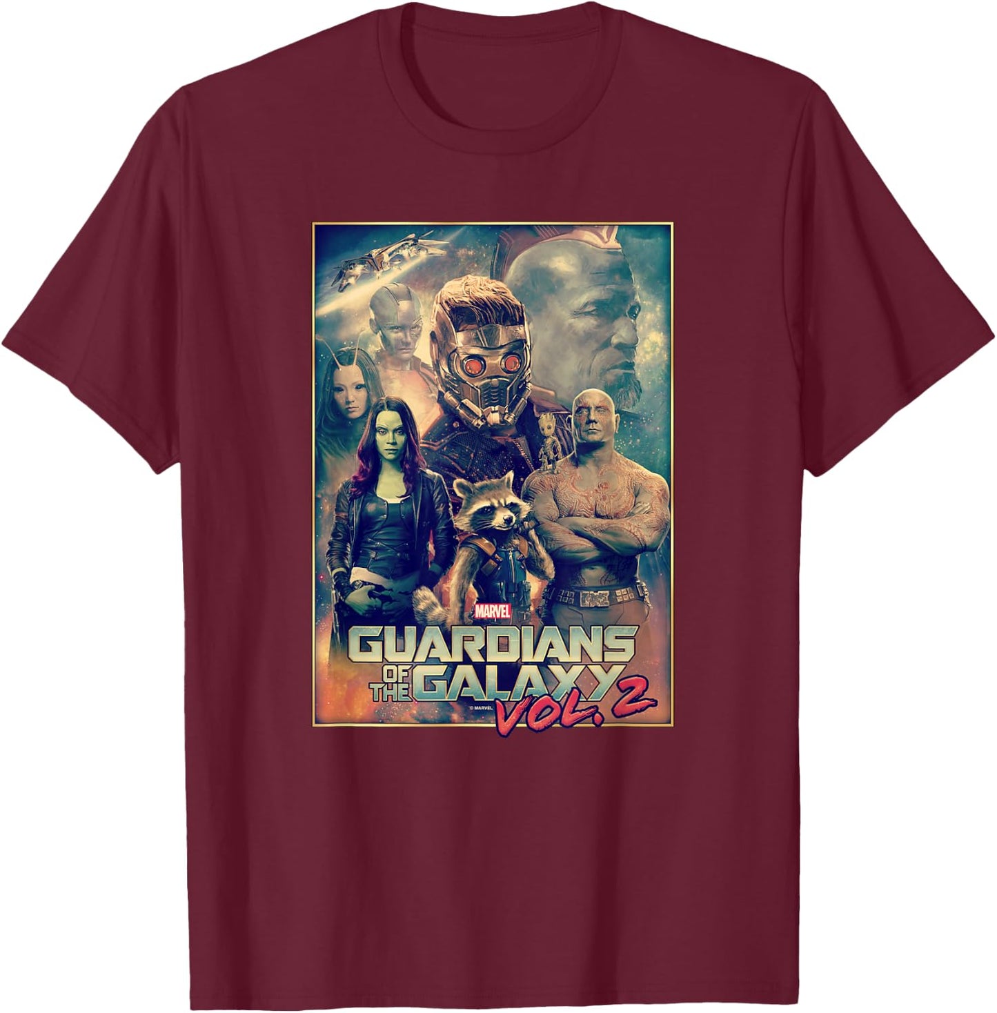 Marvel Guardians Of The Galaxy Vol 2 Team Effort Poster T-Shirt - T-Shirt | Maroon