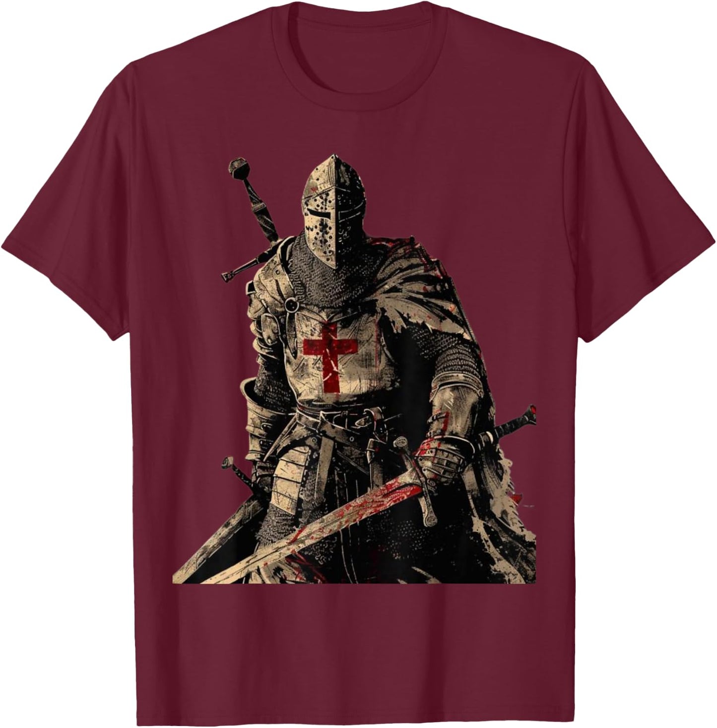 Knight Christian Templar Warrior Of God Crusader Gift , Small, Black T-Shirt - T-Shirt | Maroon