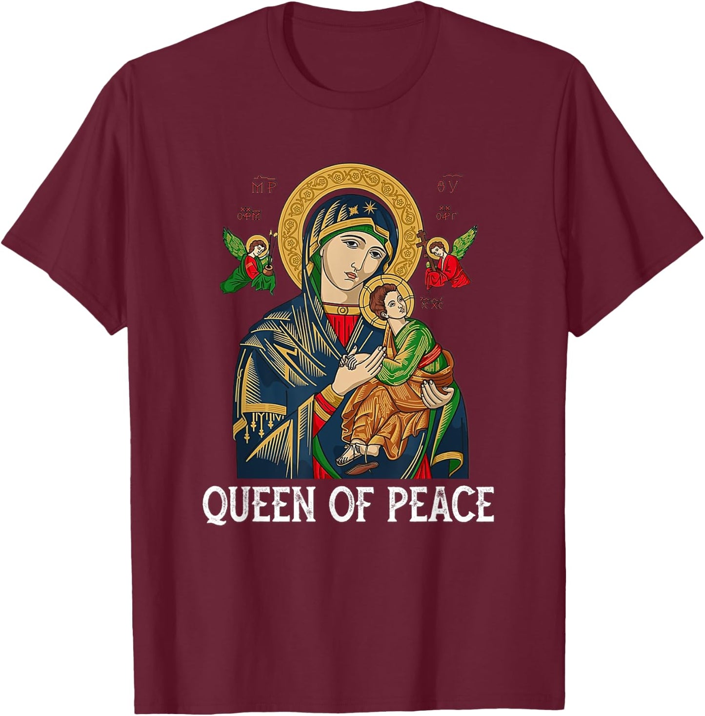 Our Lady of Perpetual Help Blessed Mother Mary Catholic T-Shirt - T-Shirt | Maroon