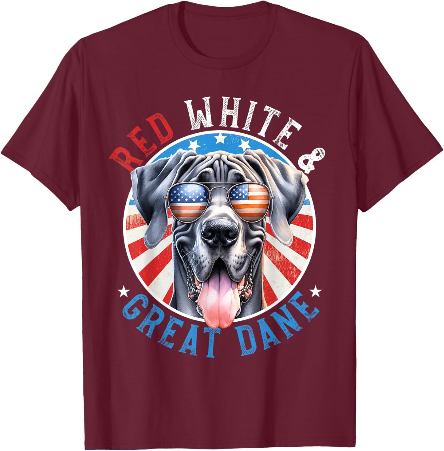 Great Dane Dog 4th of July Red White and Gentle Giant Lovers T-Shirt - T-Shirt | Maroon