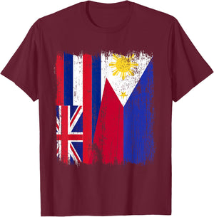 Hawaii Philippines Half Flag Hawaiian Filipino Jersey T-Shirt - T-Shirt | Maroon