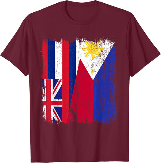Hawaii Philippines Half Flag Hawaiian Filipino Jersey T-Shirt - T-Shirt | Maroon