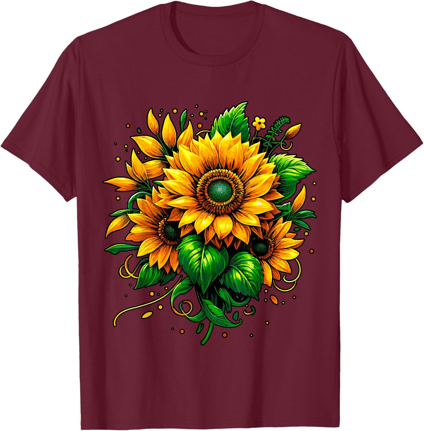 Sunflower Floral T-Shirt - T-Shirt | Maroon