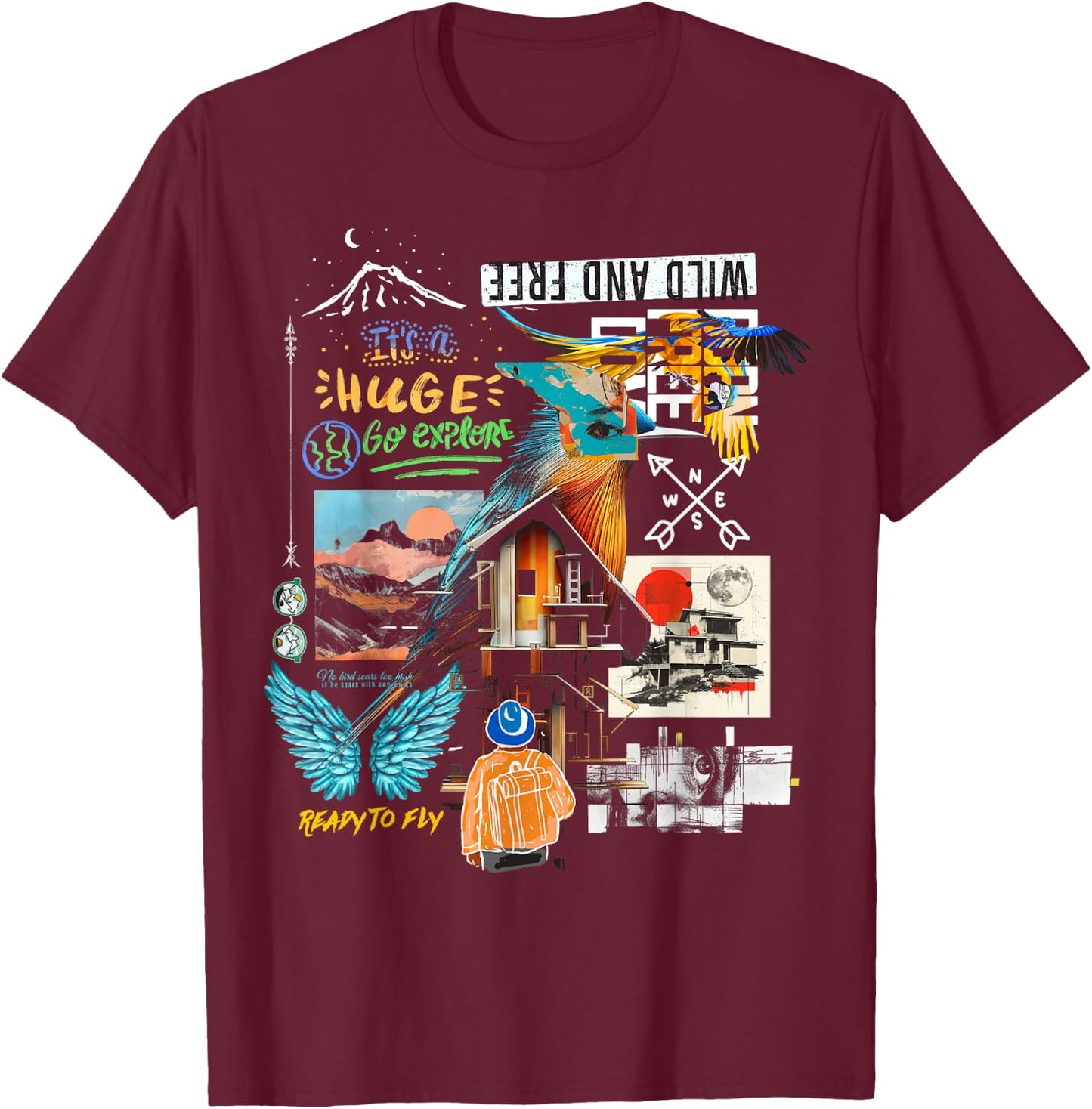 Butterfly | Frontprint | Animal Art Graphic Artwork Butterfl T-Shirt - T-Shirt | Maroon