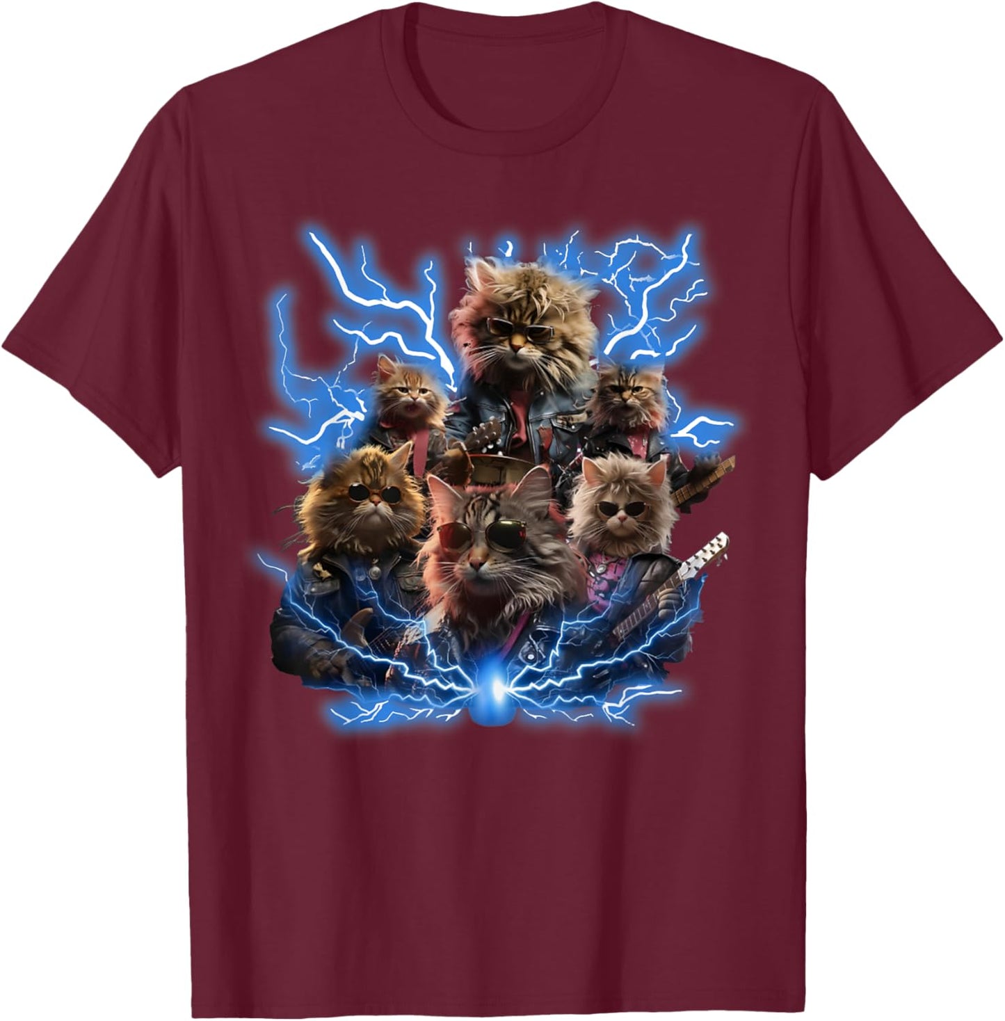 Cats Playing Guitar Retro Rock Music Band Women Kid T-Shirt - T-Shirt | Maroon