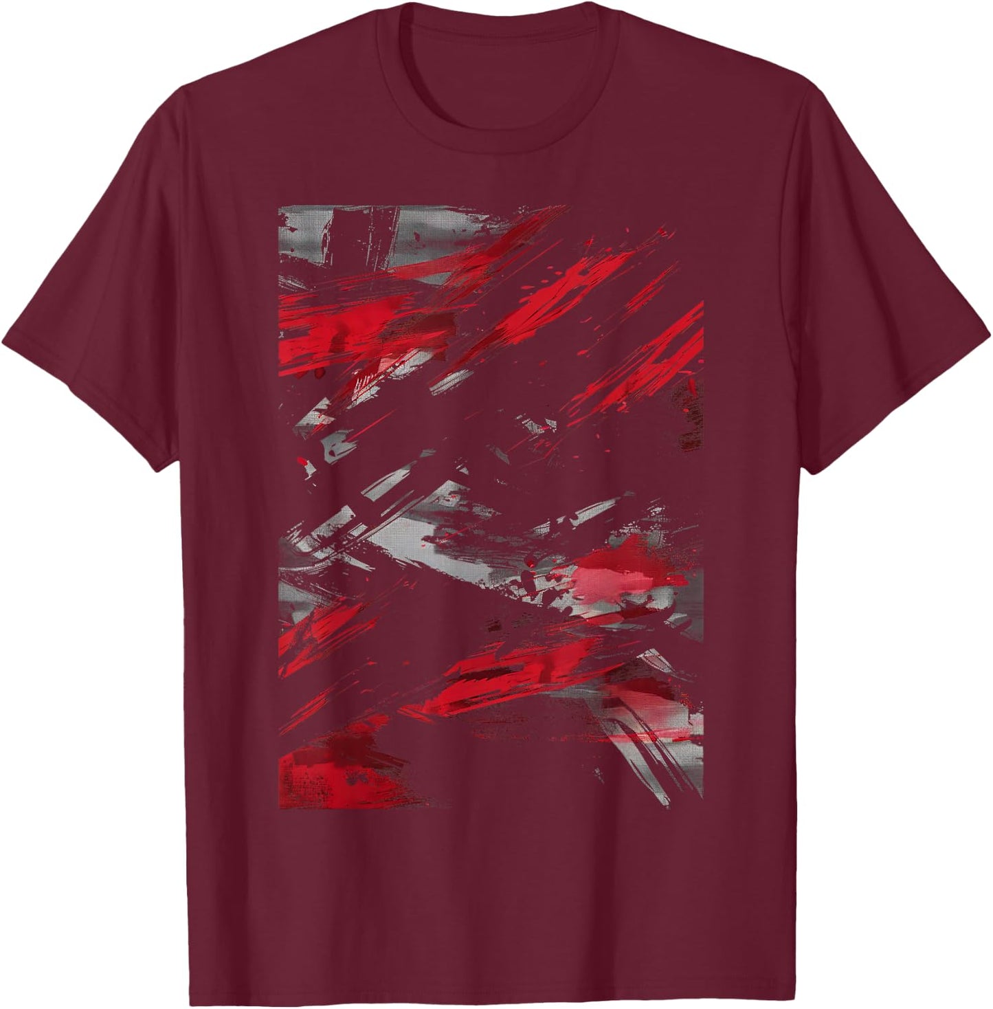 Red and Black Dynamic Splatter Graphic T-Shirt - T-Shirt | Maroon