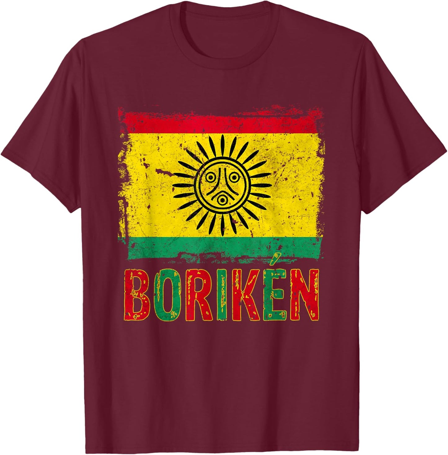 Taino Nation Flag Boriken Borinquen Native American Arawak T-Shirt - T-Shirt | Maroon