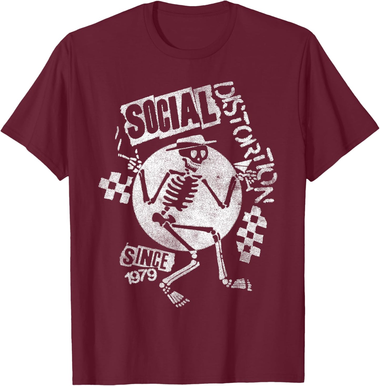Official Social Distortion White Spray Skelly T-Shirt - T-Shirt | Maroon