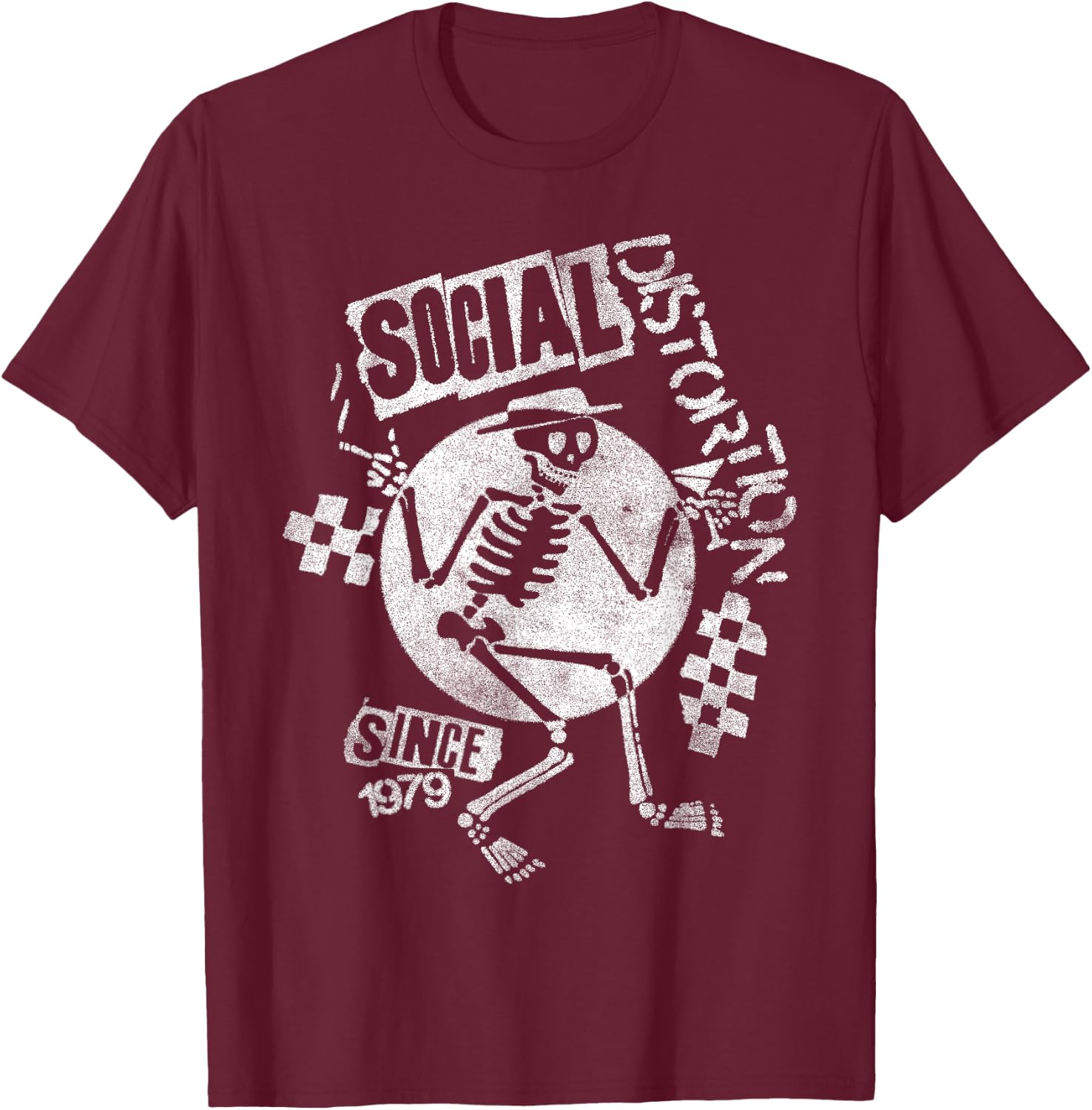 Official Social Distortion White Spray Skelly T-Shirt - T-Shirt | Maroon