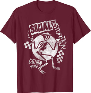 Official Social Distortion White Spray Skelly T-Shirt - T-Shirt | Maroon