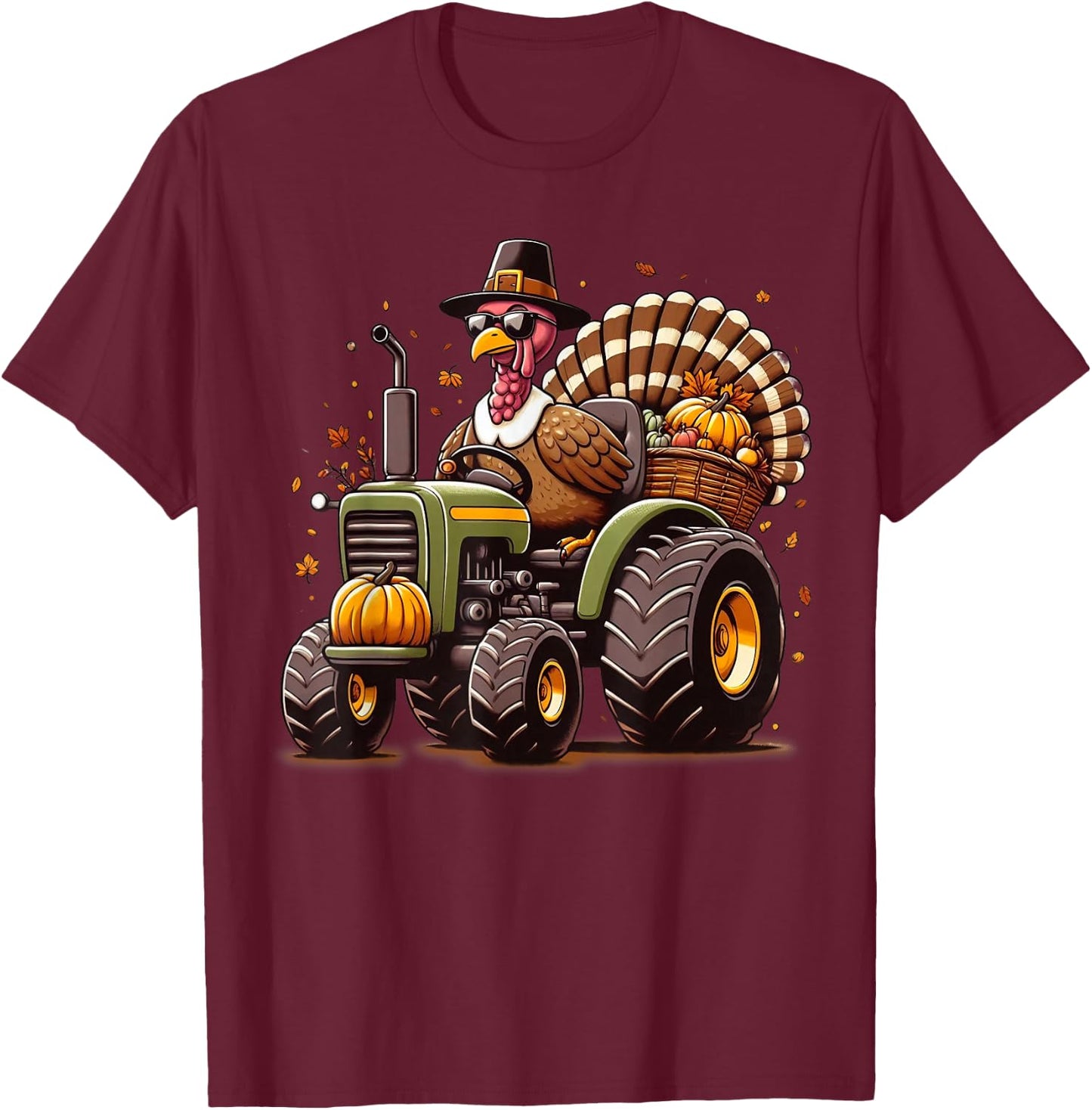 Turkey Riding Tractor Boys Kids Happy Thanksgiving Day T-Shirt - T-Shirt | Maroon