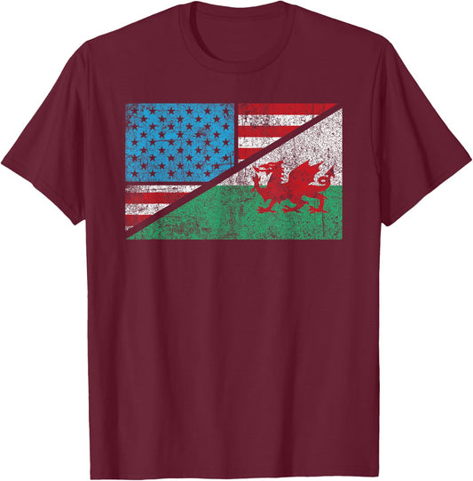 Welsh American distressed flag Wales US history heraldry T-Shirt - T-Shirt | Maroon