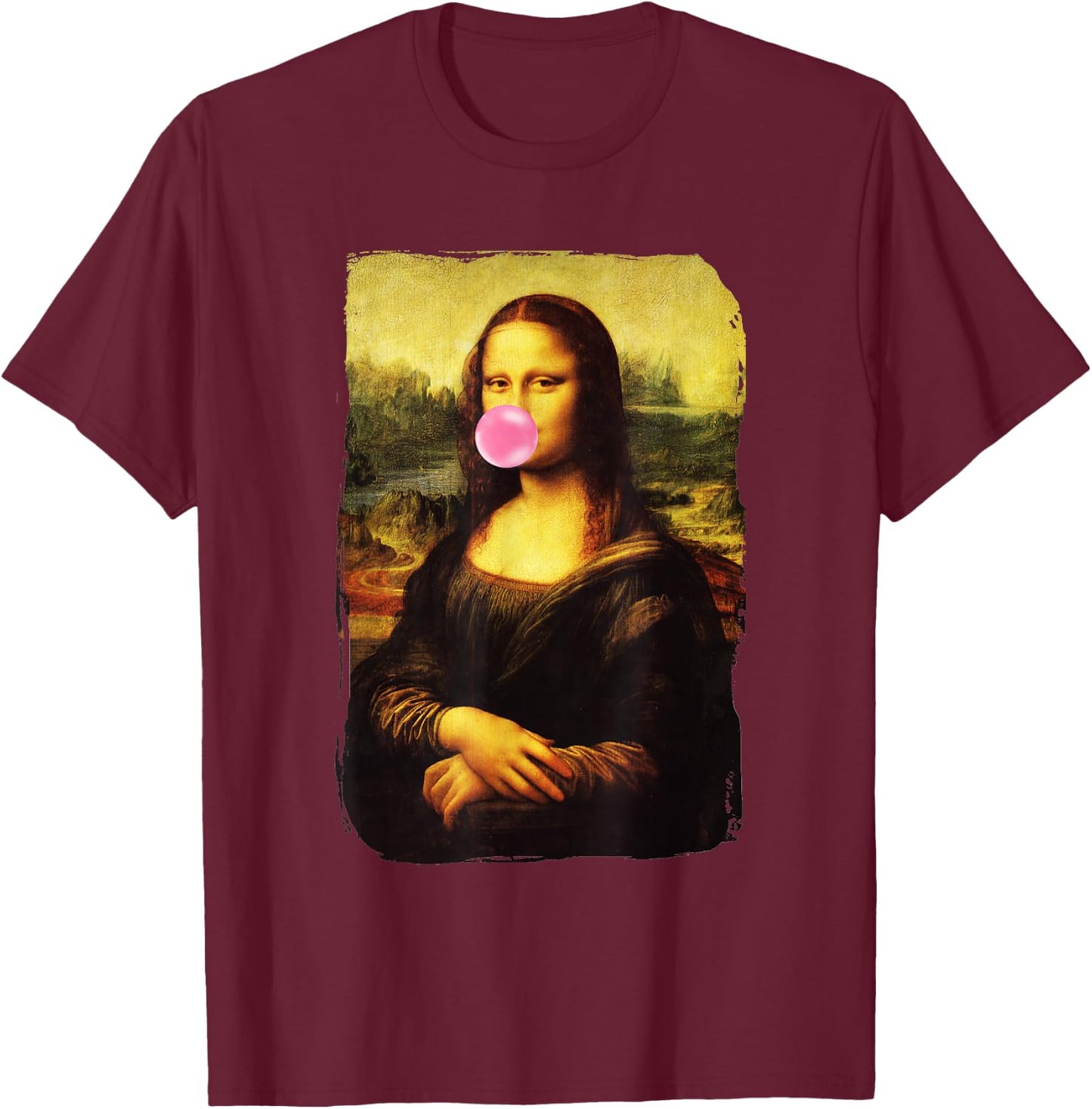 Mona Lisa Blowing Bubble Gum Funny Gioconda T-Shirt - T-Shirt | Maroon