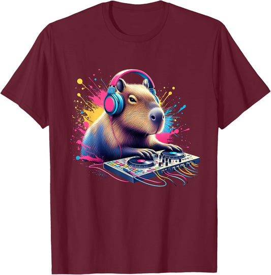 Capybara DJ DJing EDM Funky Dance Club T-Shirt - T-Shirt | Maroon