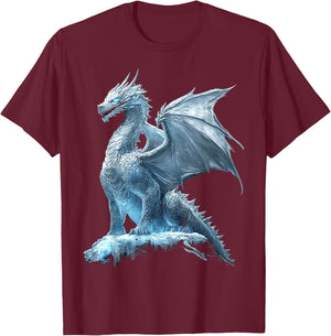 Ice Dragon Motif Mythical Illustration Ice Dragon T-Shirt - T-Shirt | Maroon
