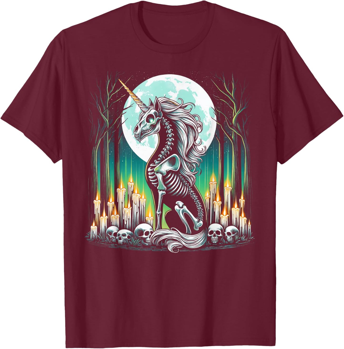 Cool Unicorn Skeleton Halloween Christmas Birthday T-Shirt - T-Shirt | Maroon