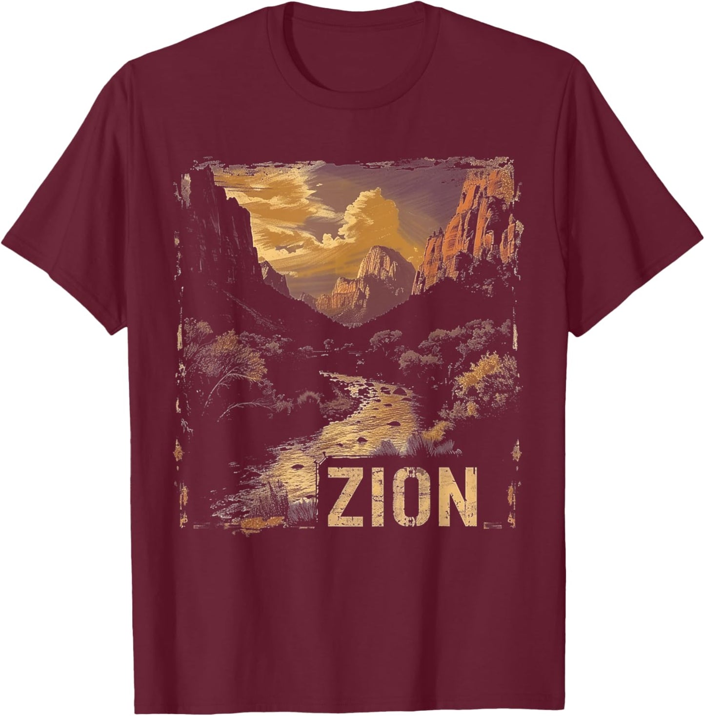 Zion - US National Park Vintage Men Women Kids Retro T-Shirt - T-Shirt | Maroon