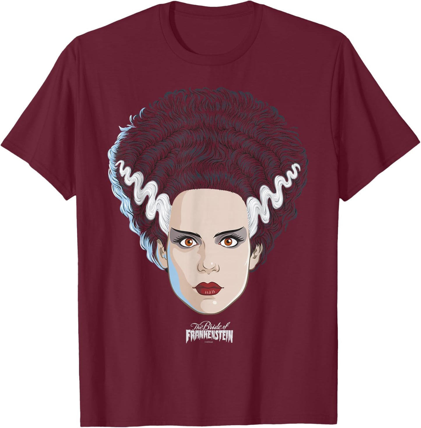 Universal Monsters Bride of Frankenstein Big Face T-Shirt - T-Shirt | Maroon