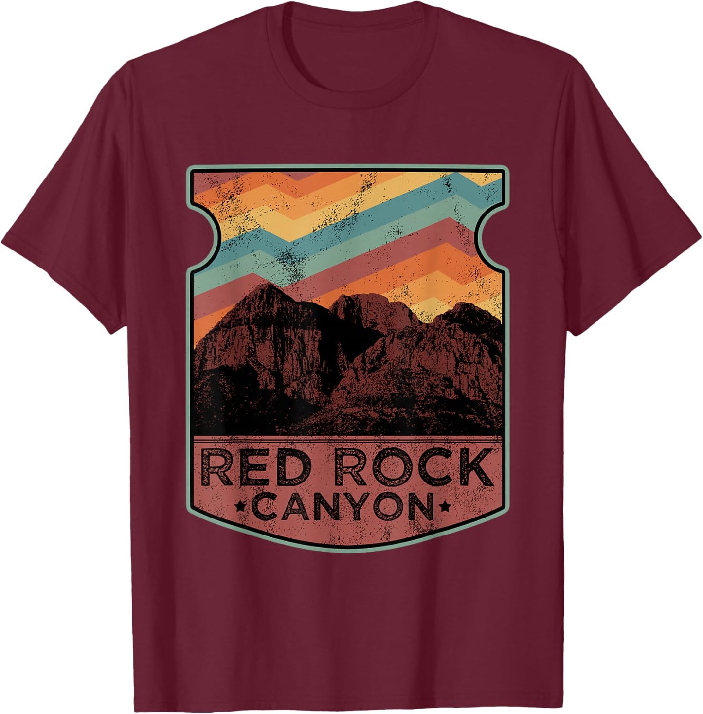Retro Red Rock Canyon Nevada Souvenir Graphic Themed Print T-Shirt - T-Shirt | Maroon