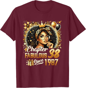 Chapter 38 Fabulous Since 1987 38th Birthday Black Women T-Shirt - T-Shirt | Maroon