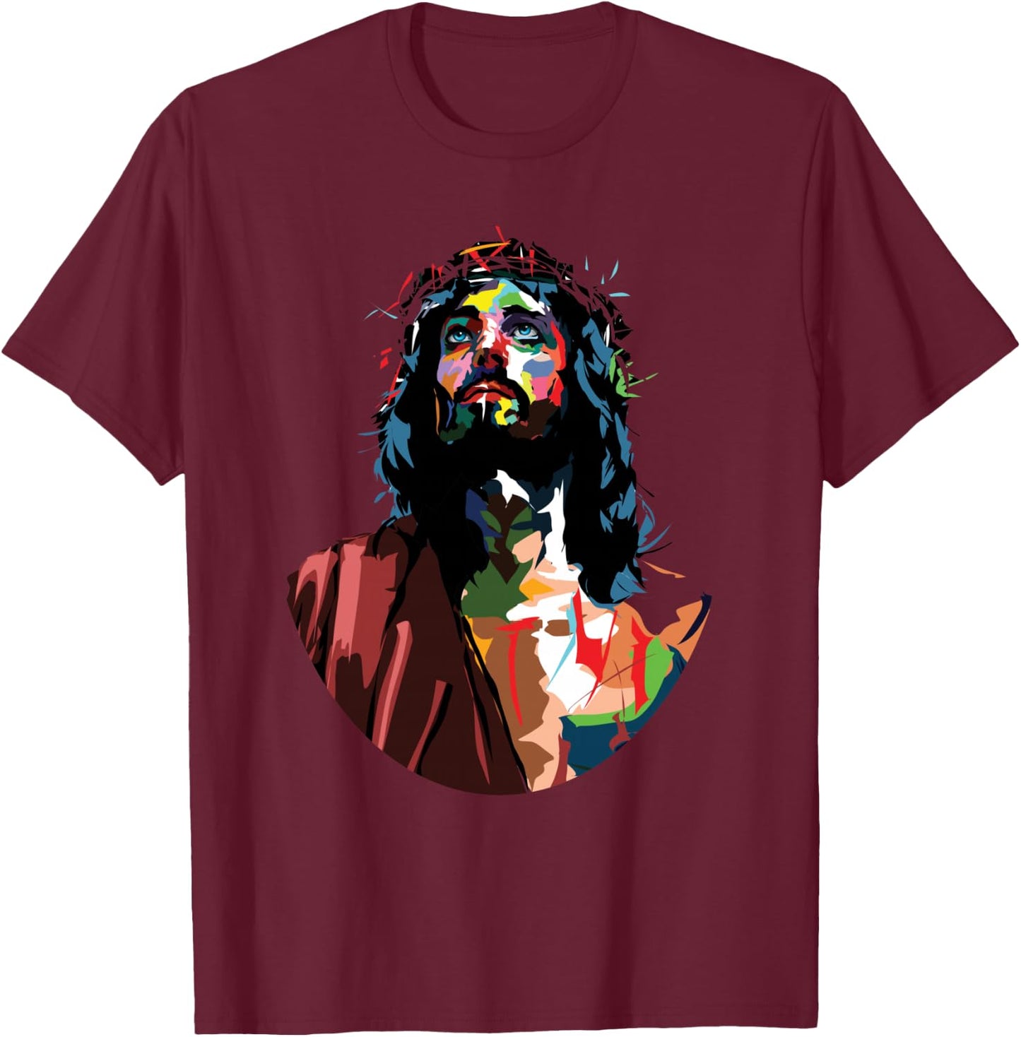 Vintage God King Jesus Christ Sweet Face Image T-Shirt - T-Shirt | Maroon