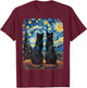 Cat Gifts for Cat Mom Dad Starry Night Van Gogh Cat T-Shirt - T-Shirt | Maroon