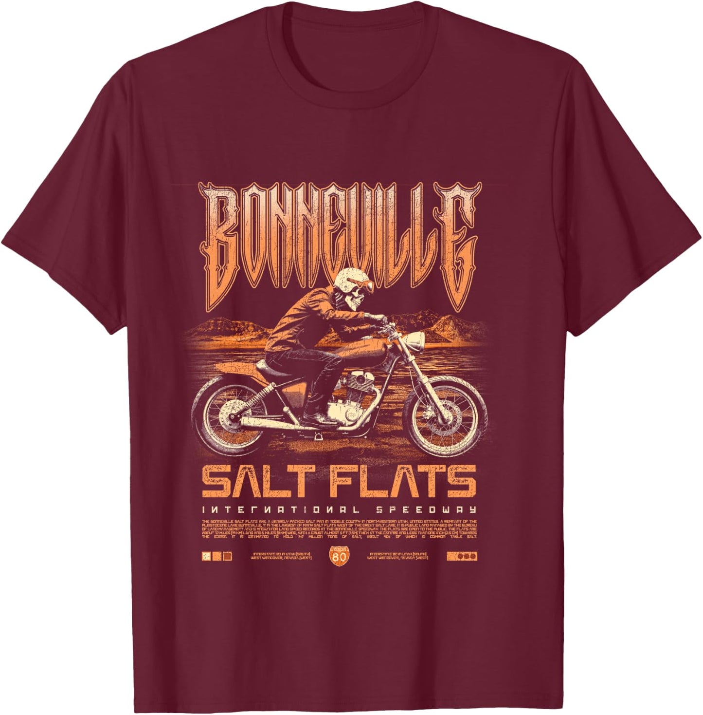 Bonneville Salt Flats Motorcycle Racing Vintage Biker T-Shirt - T-Shirt | Maroon