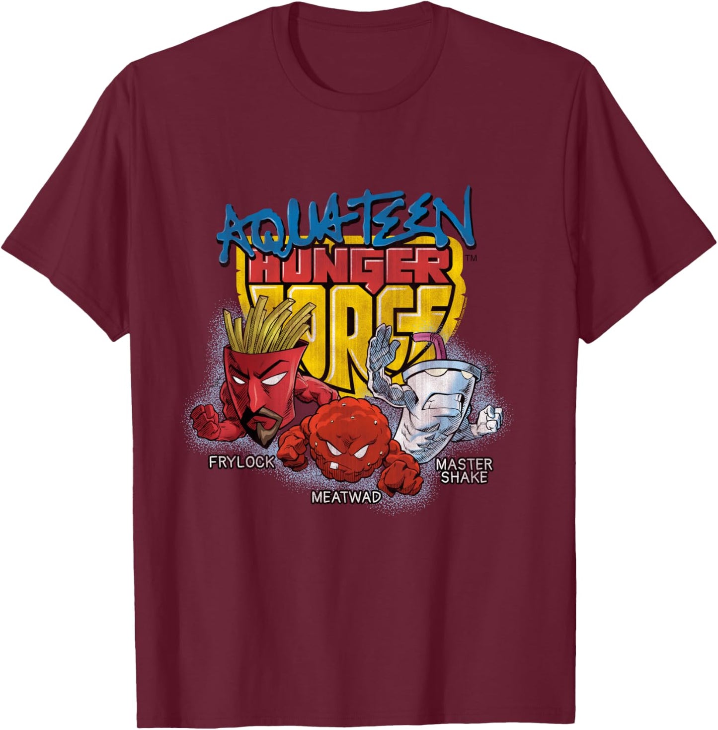 Aqua Teen Hunger Force Group Shield Logo Adult Swim Cartoon T-Shirt - T-Shirt | Maroon