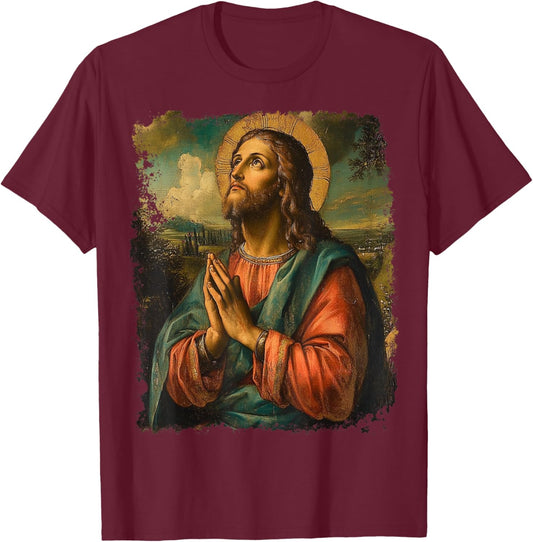 Jesus Christ Praying T-Shirt - T-Shirt | Maroon
