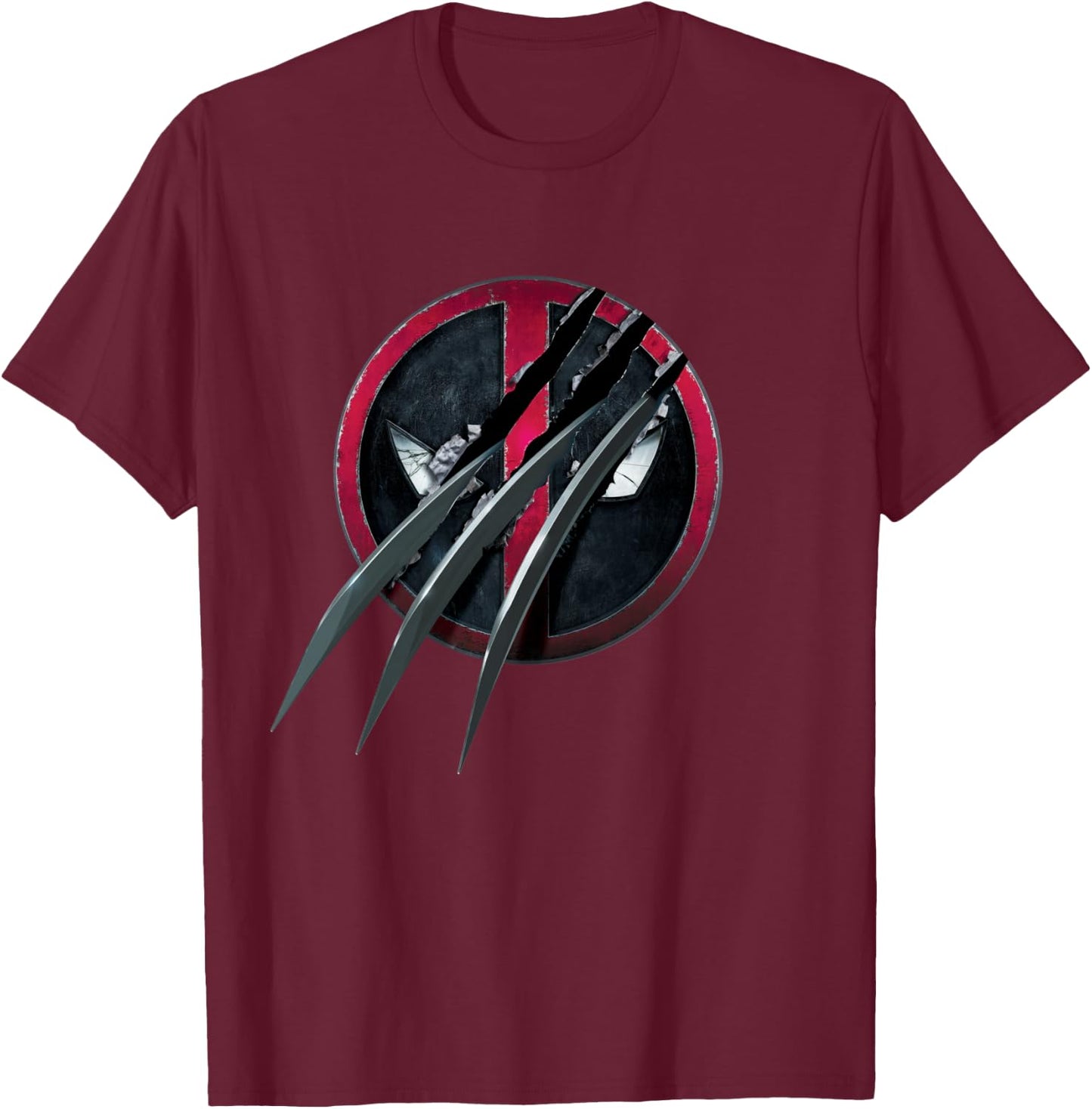 Marvel Studios Deadpool & Wolverine Slashed Icon with Claws T-Shirt - T-Shirt | Maroon