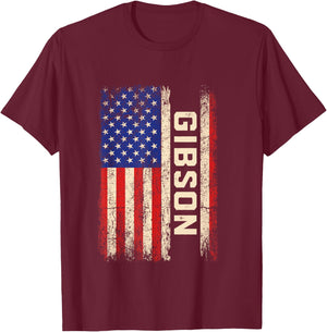 Gibson Last Name Shirt Gibson Name American Flag T-Shirt - T-Shirt | Maroon