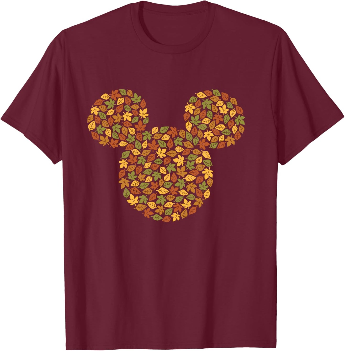 Disney Mickey Mouse Icon Autumn Fall Leaves T-Shirt - T-Shirt | Maroon