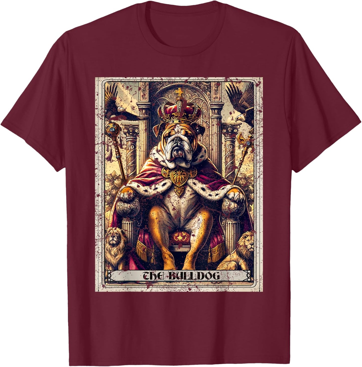 English Bulldog Tarot Card Dog T-Shirt - T-Shirt | Maroon
