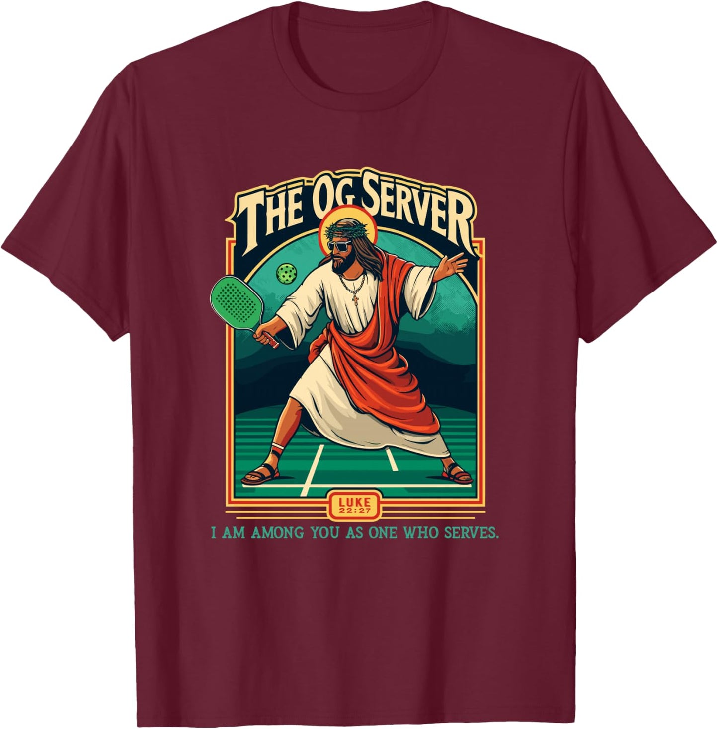 Christian Pickleball Jesus OG Server Religious Player T-Shirt - T-Shirt | Maroon