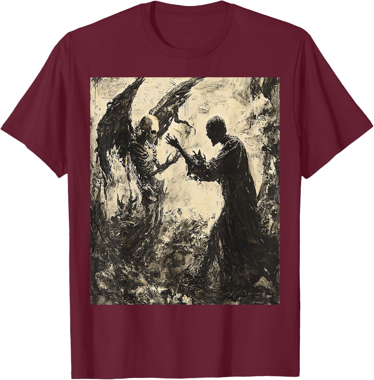 Painting Angel of Death Battle Fighting Dreamscape Art T-Shirt - T-Shirt | Maroon