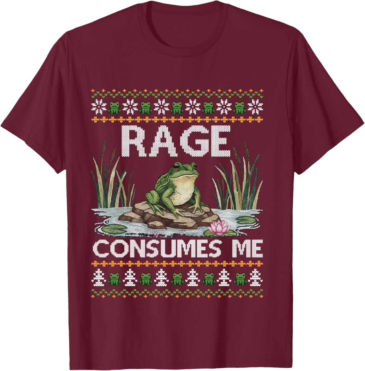 Rage Consumes Me Funny Frog Meme Christmas Ugly Sweater T-Shirt - T-Shirt | Maroon