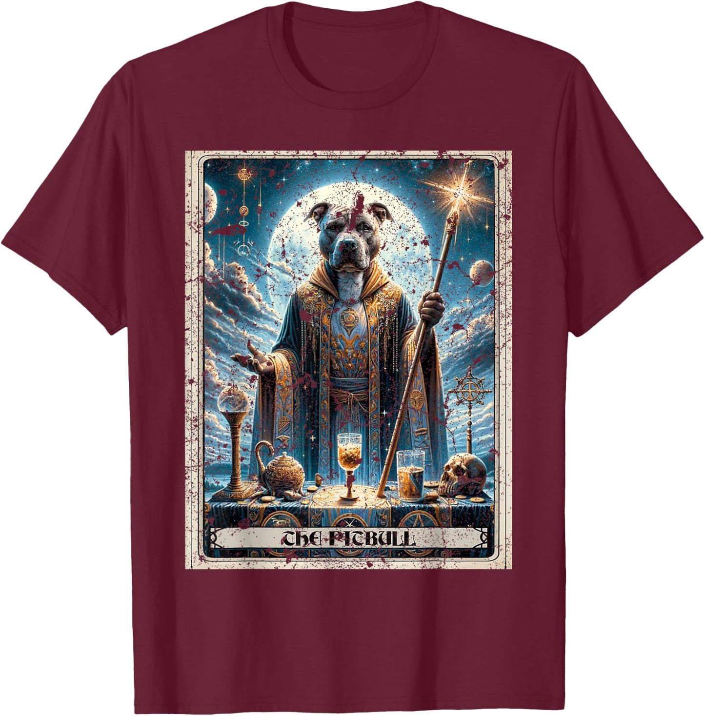 A Pitbull Tarot Card Dog T-Shirt - T-Shirt | Maroon